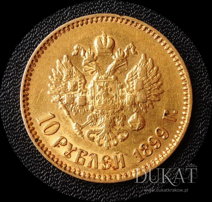 Złota moneta 10 rubli 1899 rok - Rosja - Car Mikołaj II  - zdjęcie przedmiotu