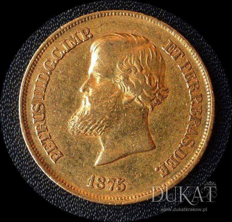 Złota moneta 10.000 Realów / Reis 1875 r. - Brazylia.  - zdjęcie przedmiotu