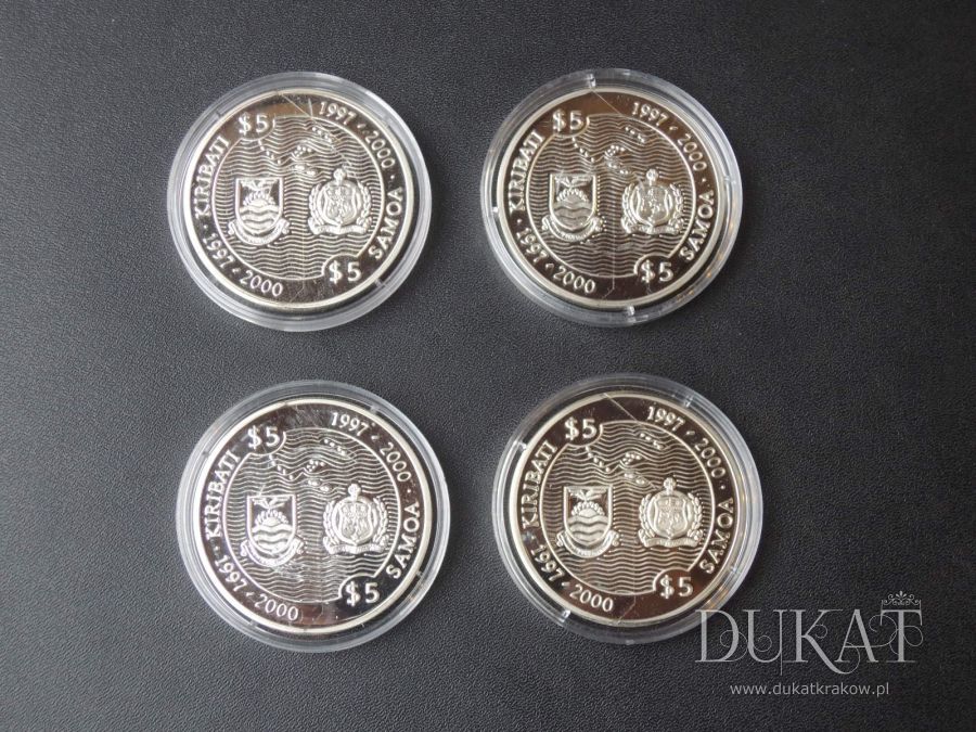Kolekcja 4 szt. srebrnych monet 5 Dolarów 1997 r. - Millenium 2000 - Samoa - oryginalne etui + certyfikat - rzadki komplet.  - zdjęcie przedmiotu