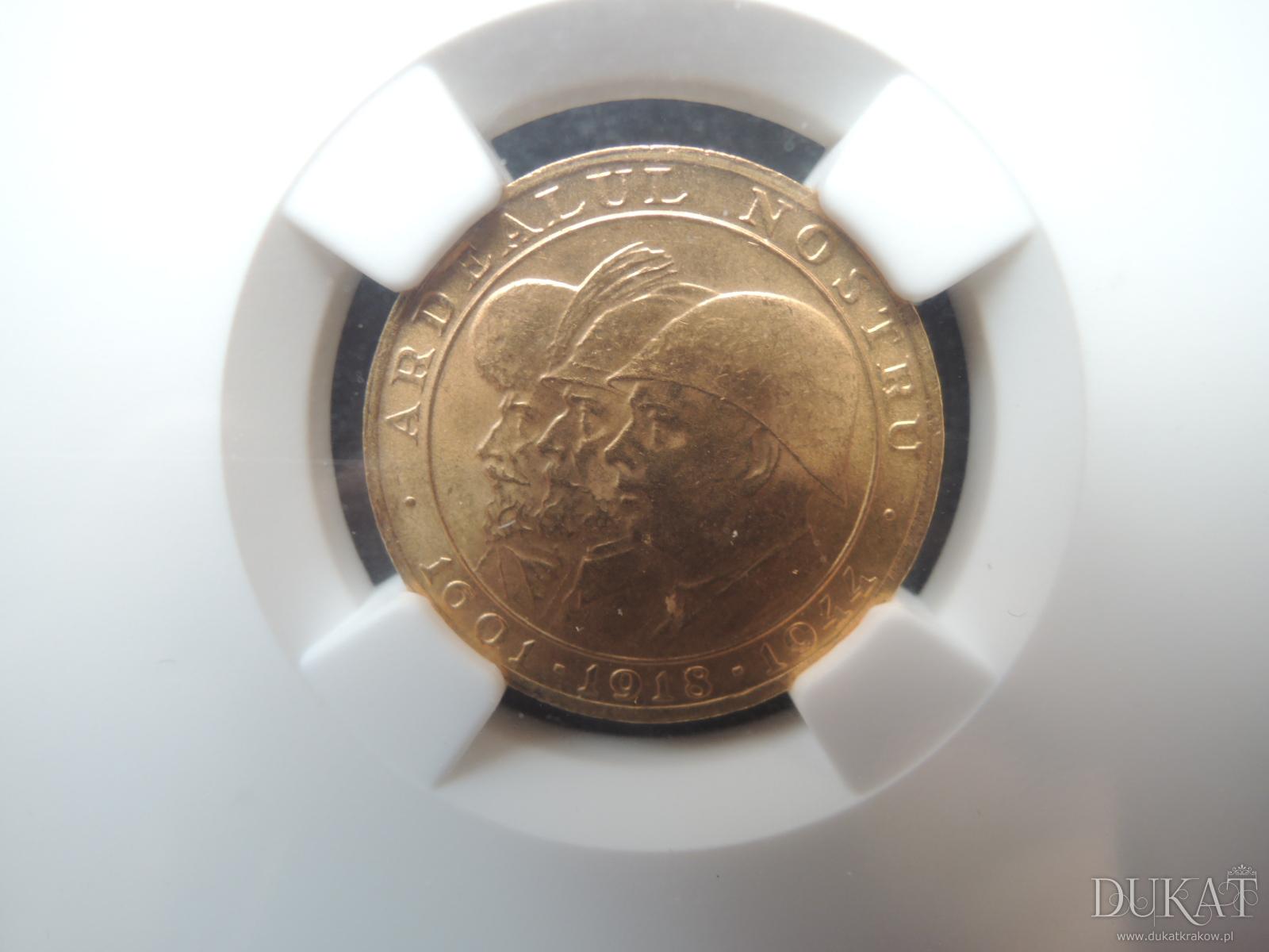 Złota moneta 20 Lei 1944 r. Władcy Rumunii - MS 63 - drugie zdjęcie przedmiotu